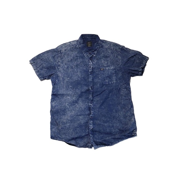 RVCA Other - RVCA Mens XL Short Sleeve Button Down Shirt Blue Acid Wash Slim Fit